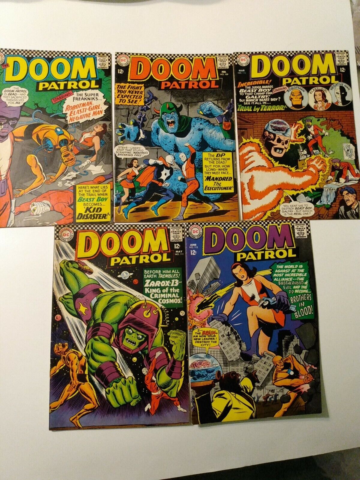 Doom Patrol/Silver Age/#'s 108,109,110,111 and 112/Original Owner