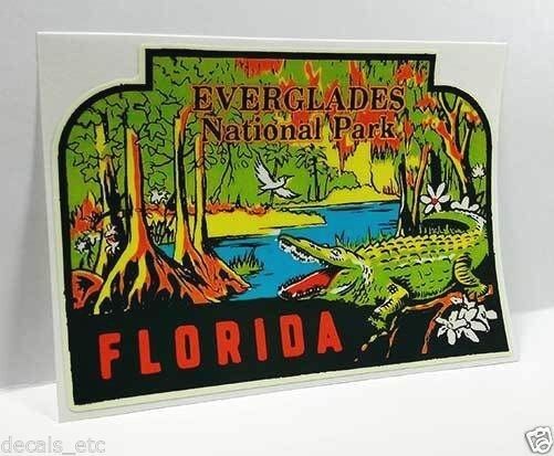 Florida Everglades Park Vintage Style Travel Decal, Vinyl Sticker, Luggage Label