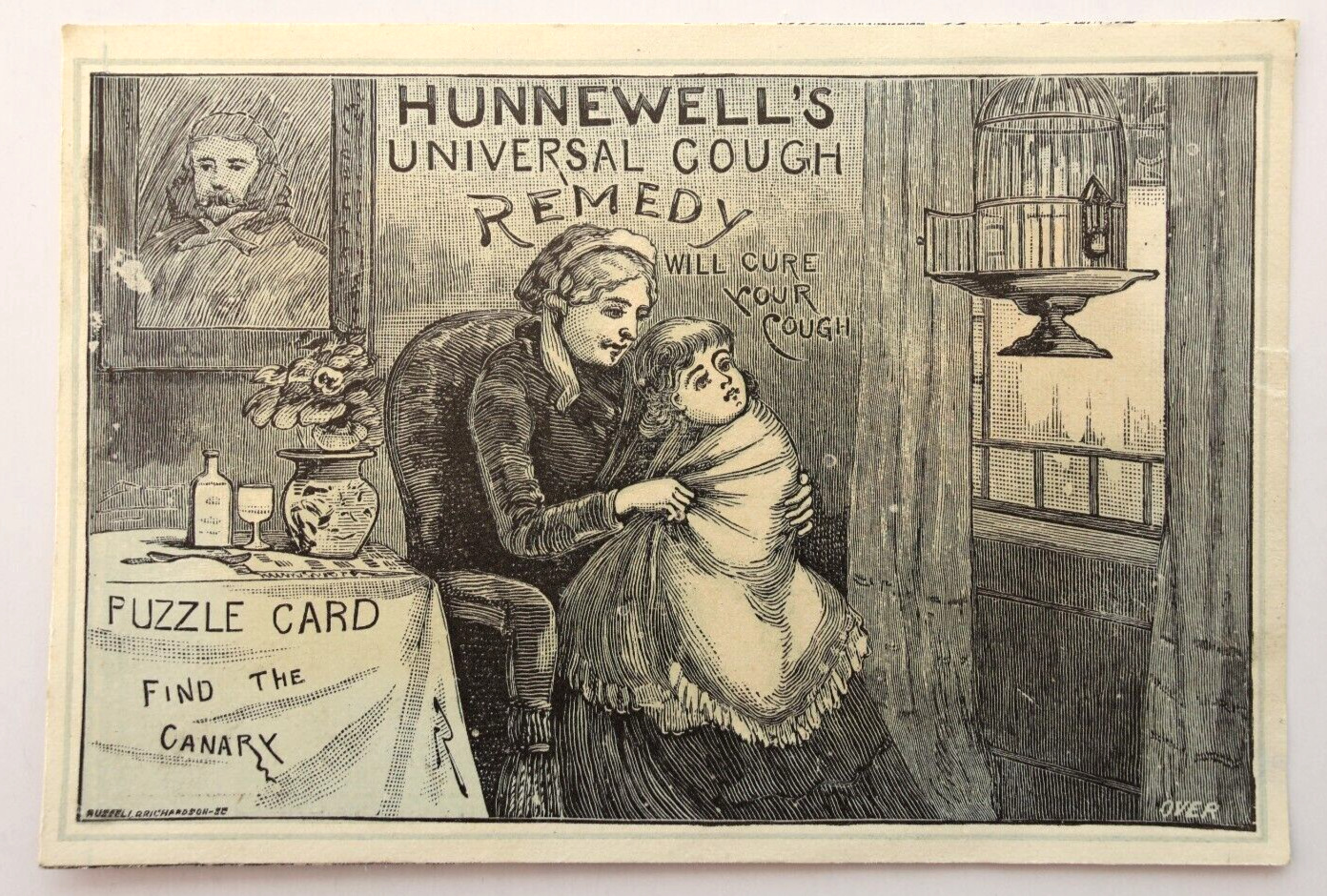 Antique Victorian Era Hunnewell\'s Cough Remedy Medicinal Trading Card