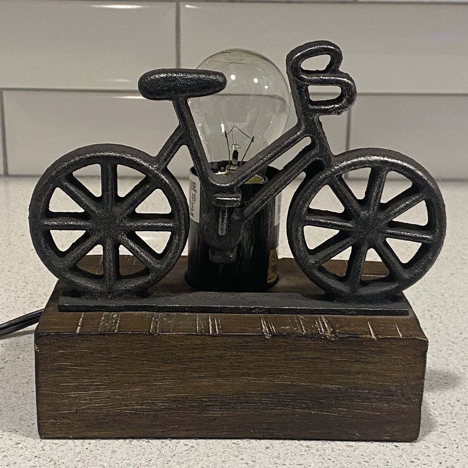 Bike Lamp Cast Iron & Wood Cycling Bedroom Office Den Home Decor 7 in Plus Bulb