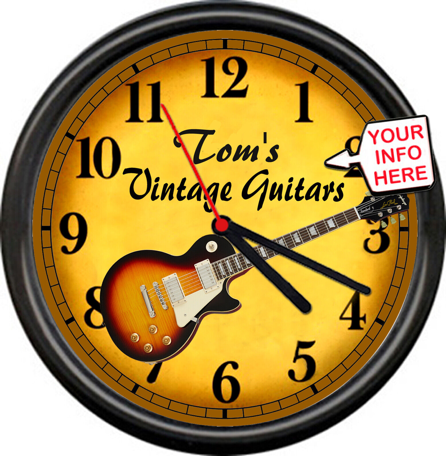 Personalized Guitar Shop Sales Electric Music Store Teacher Sign Wall Clock 