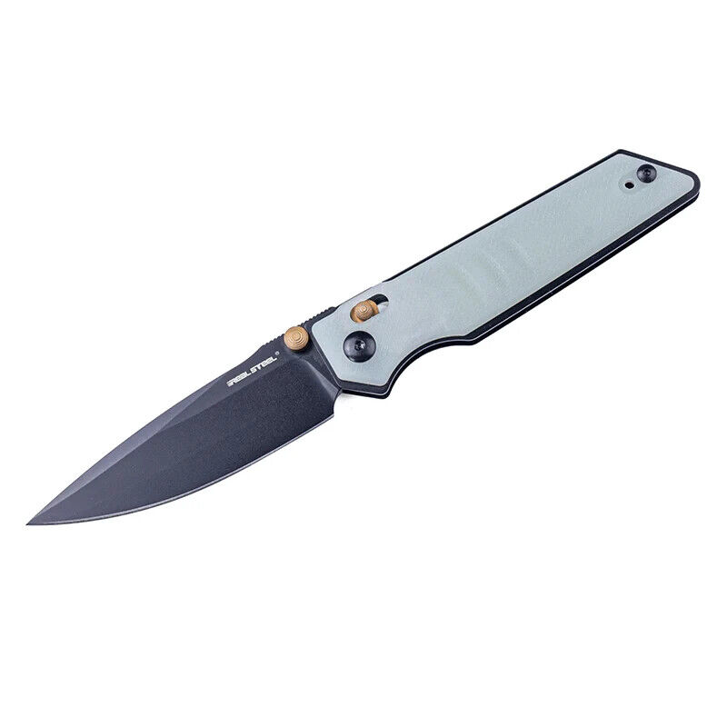 Real Steel Sacra Folding Knife Natural/Black G10 Handle K110 Plain Edge 7711NB