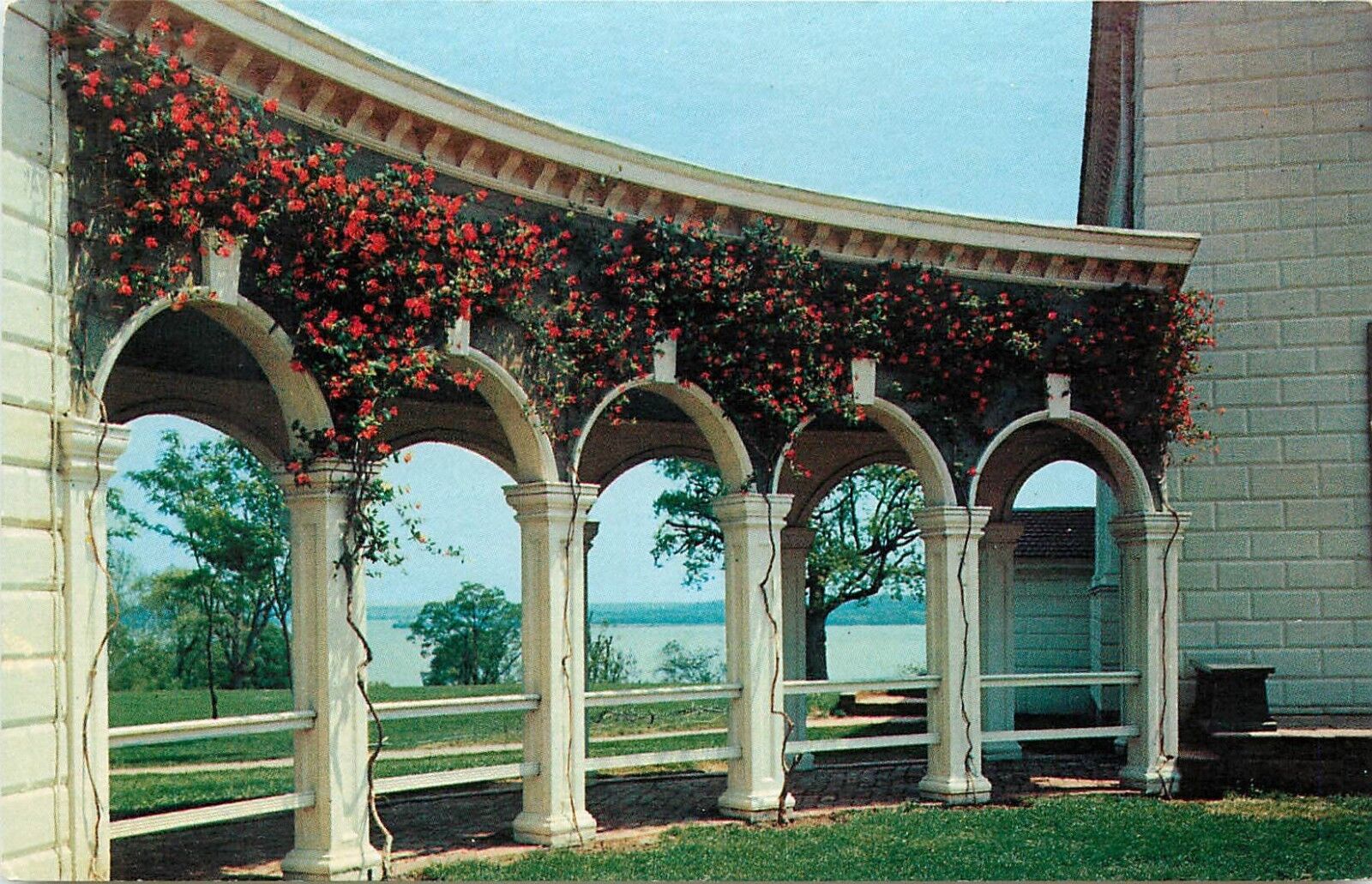 Mount Vernon Virginia VA Washingtons Home Flowers on Colonnades Postcard