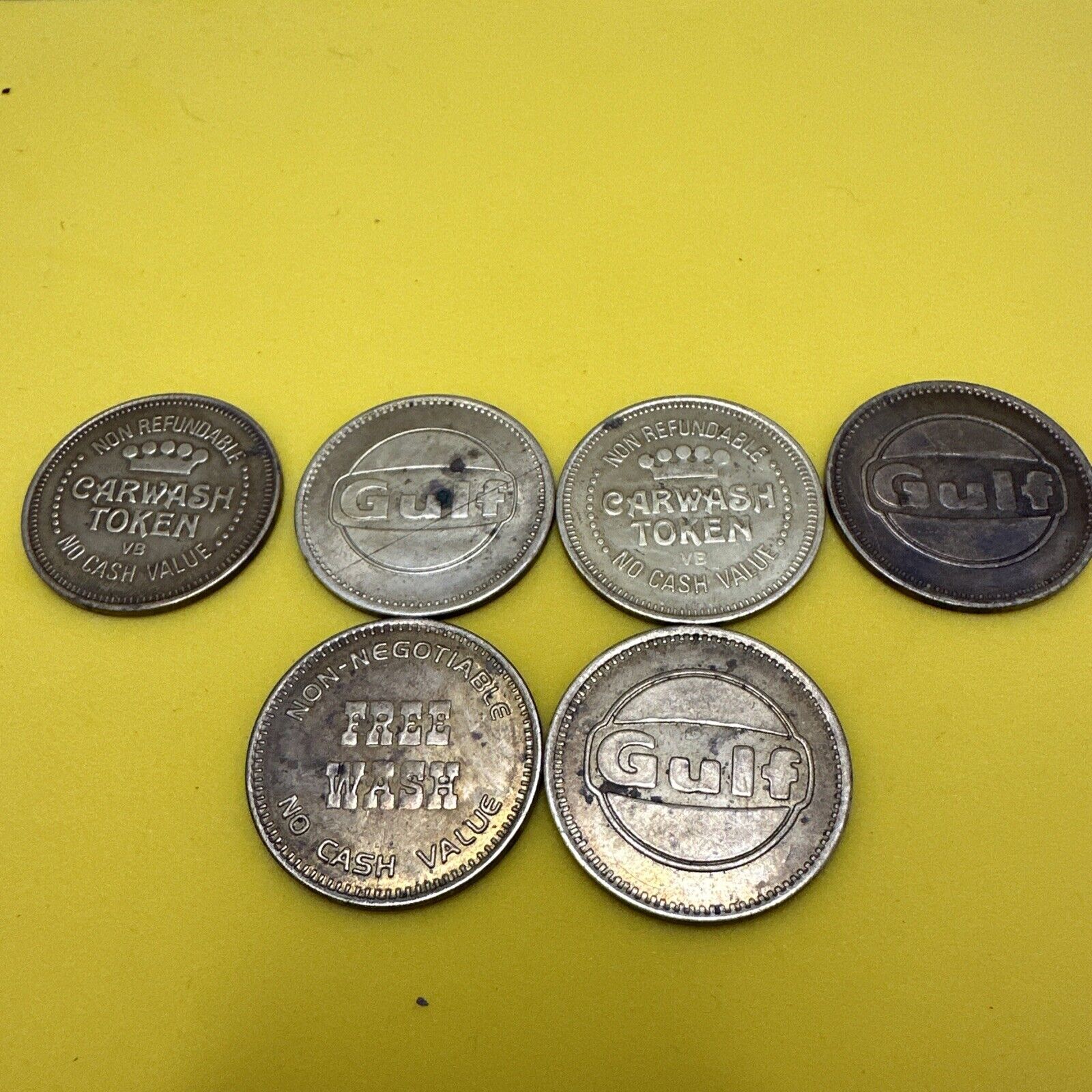 GULF Gas Fuel Station Free Car Wash Tokens Collectable Circulated 6 Tokens