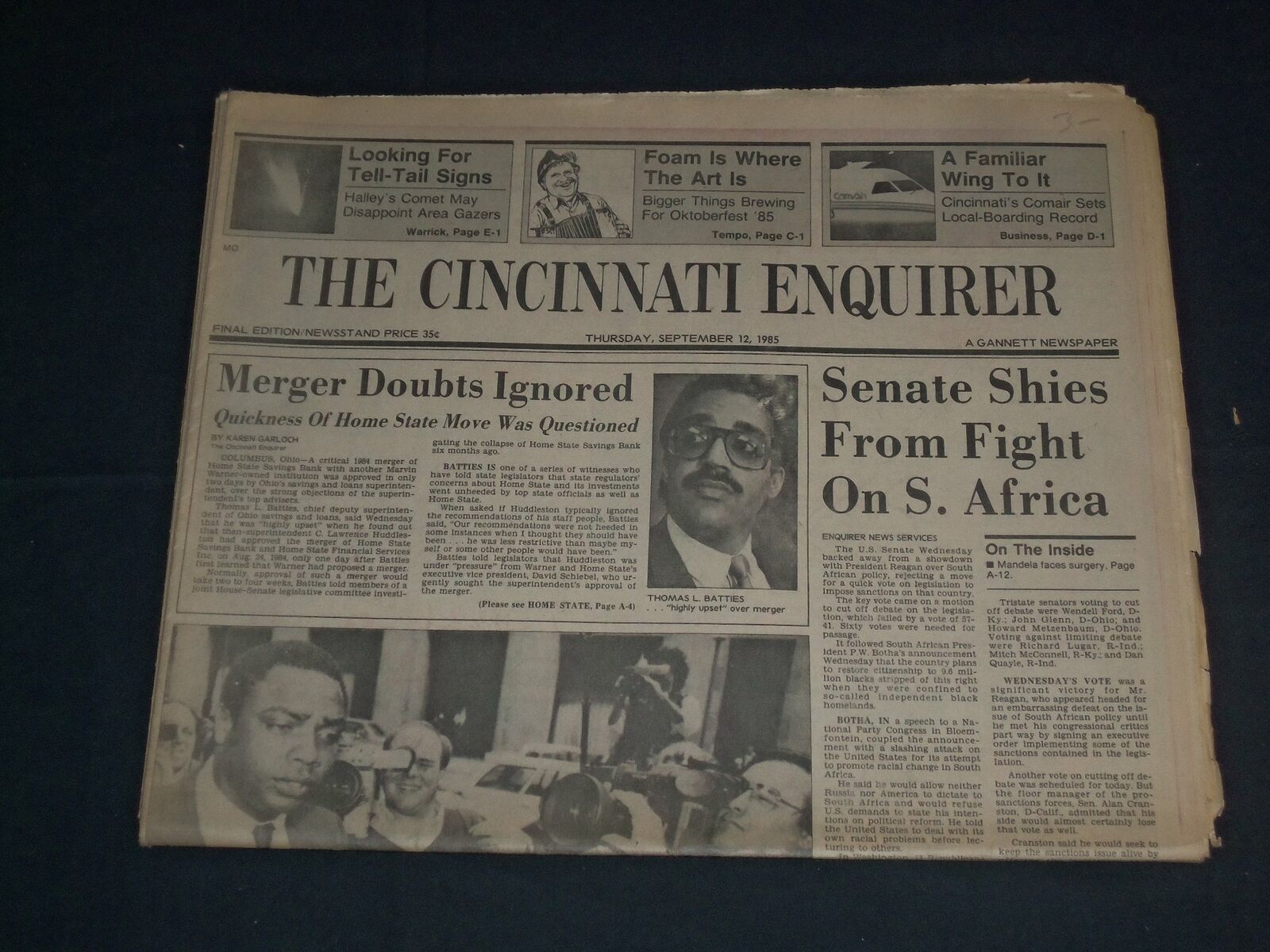 1985 SEP 12 THE CINCINNATI ENQUIRER NEWSPAPER - DAVE PARKER COCAINE USE- NP 3402