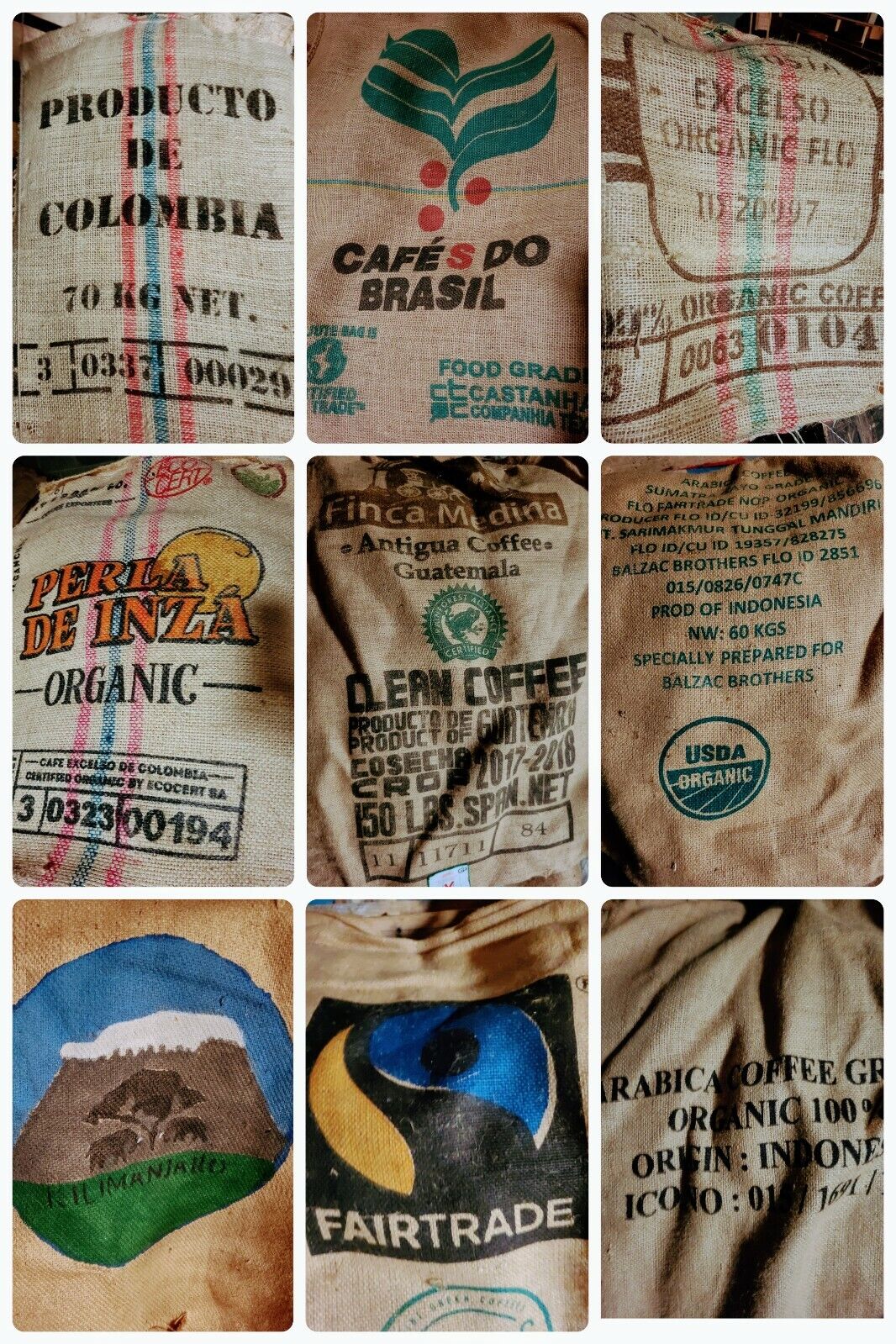 AUTHENTIC JUTE BURLAP COFFEE BAGS - FULL SIZE (5 PACK)