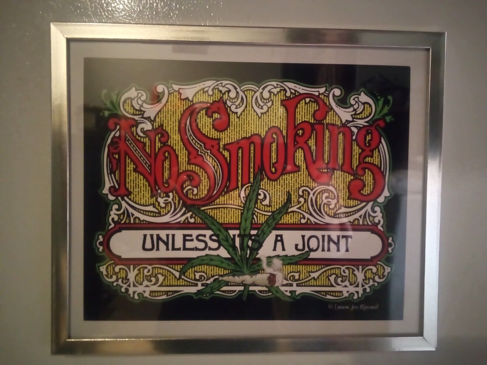 No Smoking (Unless it's a joint) framed Cannabis wall art, collectible.