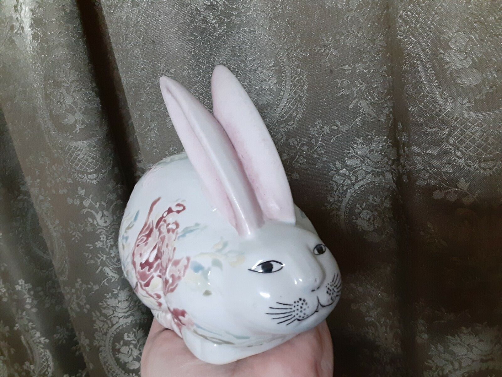 Rabbit Bunny Floral Figurine Bombay Company Rare Human Like Face Surreal Art 