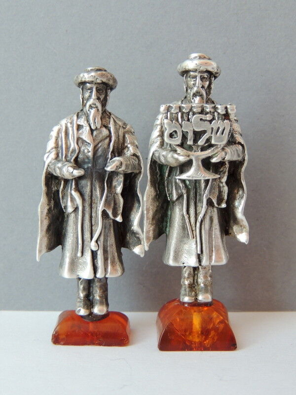 Miniature Vintage Antique Judaica Israel Jewish Sterling Silver 925 Statue Amber