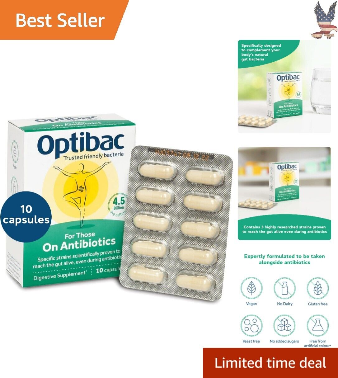 Organic Natural Antibiotic Support Supplement - Potent Pack of 10 Capsules