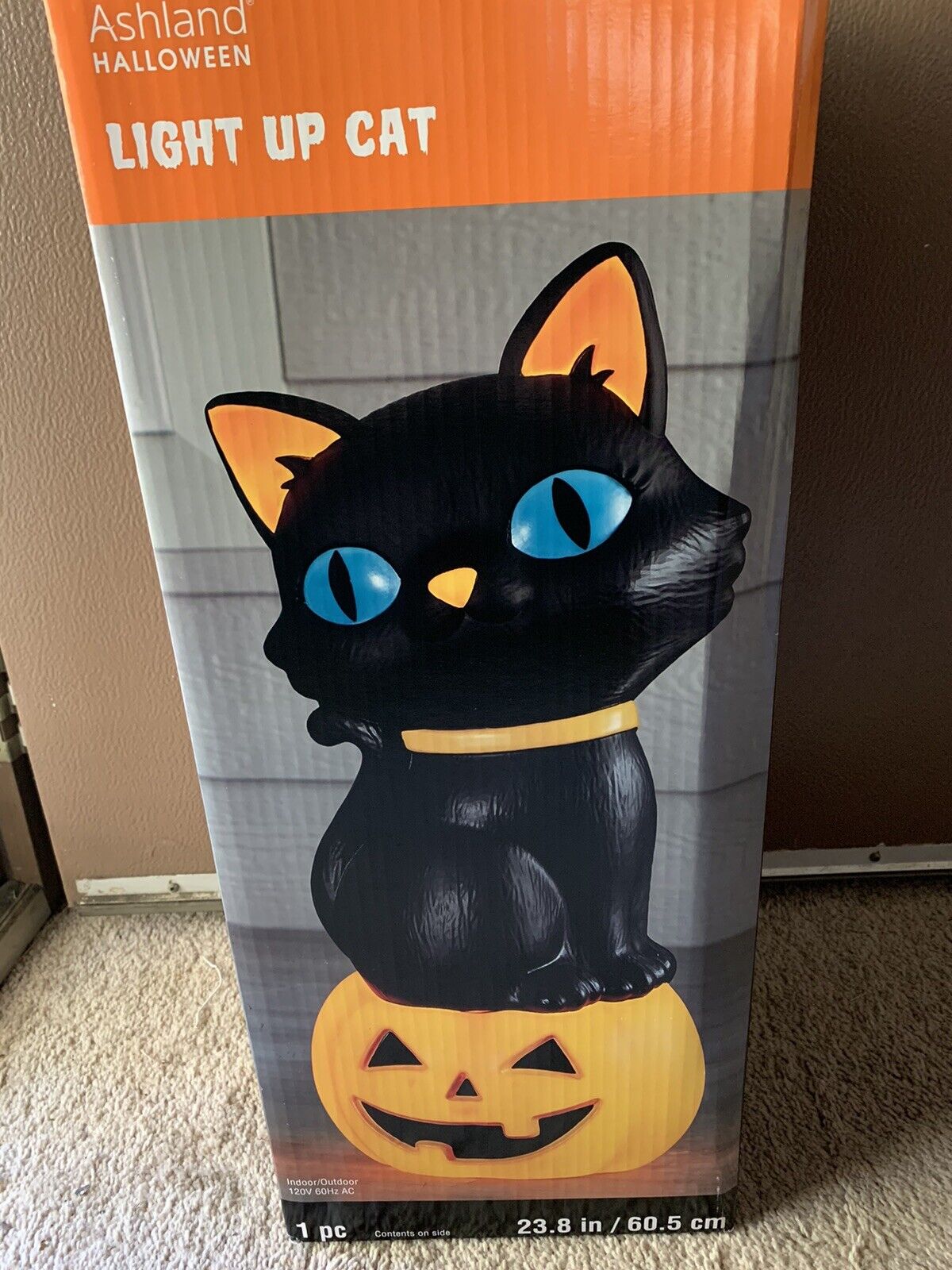 Ashland Black Cat Jack O Lantern Pumpkin Halloween Light Up Blow Mold 23.8” Tall