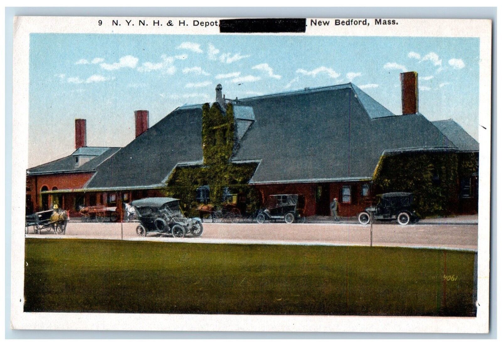 New Bedford Massachusetts Postcard NYNH Depot Exterior View 1920 Vintage Antique