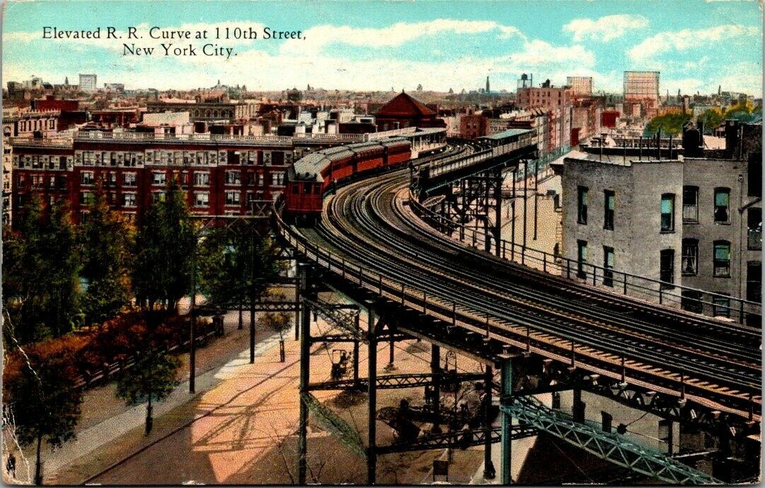 Vintage New York Postcard  - 1929 Railroad Railway 110 St. New York City NYC
