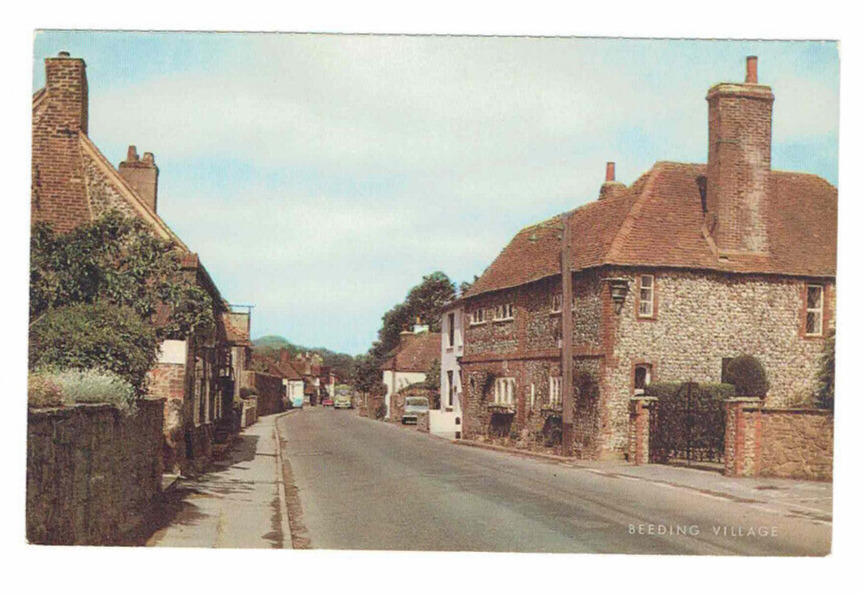 Beeding Village #England Stone Homes 1960's Cars Chimneys #Postcard