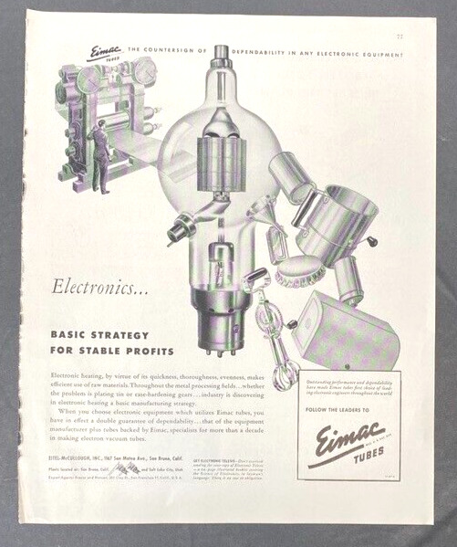 Eimac Tubes Vintage Print Ad 1946  Electronics Eitel-McCullough