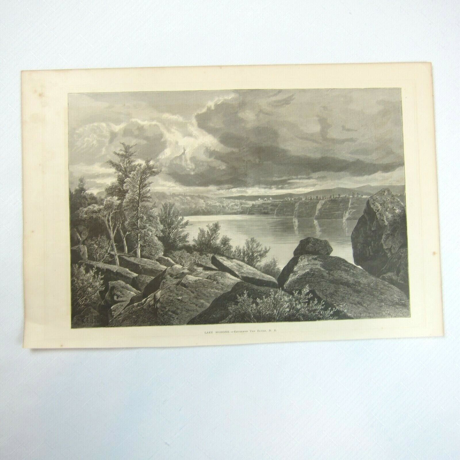 Antique 1875 Wood Engraving Print Lake Mohonk by Kruseman Van Elten - The Aldine