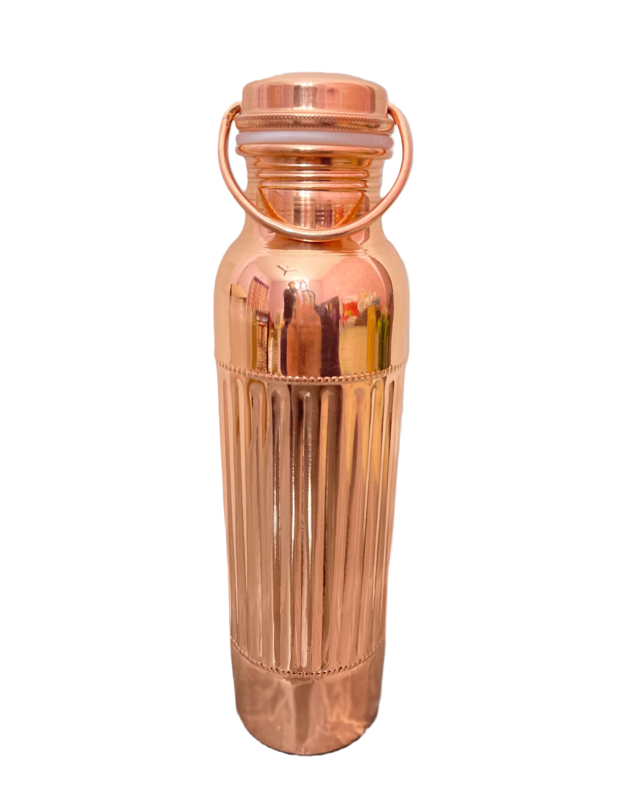 Copper Pure Handle Bottle India Ring 100% Water Carrying Hammered 34 oz