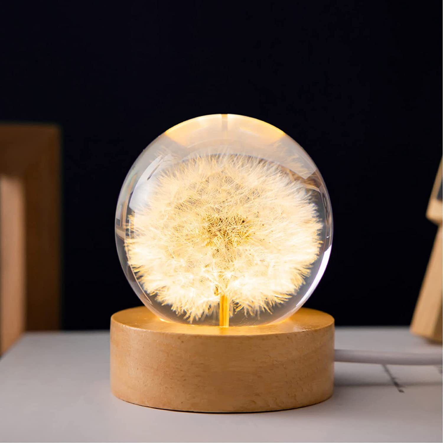 Dandelion Preserved Flower Crystal Ball Bedside Night Light Lamp