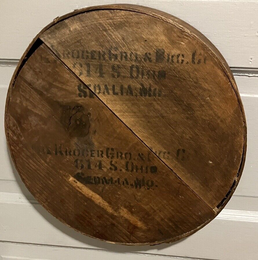 Original Vintage 15” Wooden Barrel Lid Kroger Gro & Pkg Co Ohio St. Sedalia MO