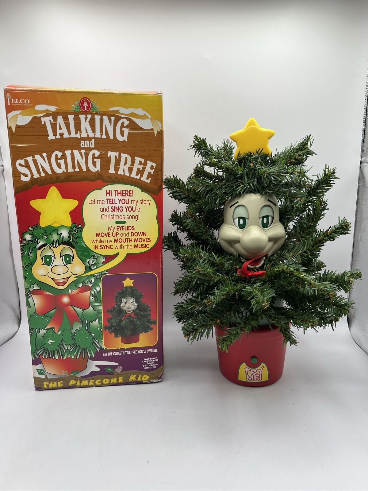 Vintage 1998 Telco Christmas Talking and Singing Tree The Pinecone Kid WORKS