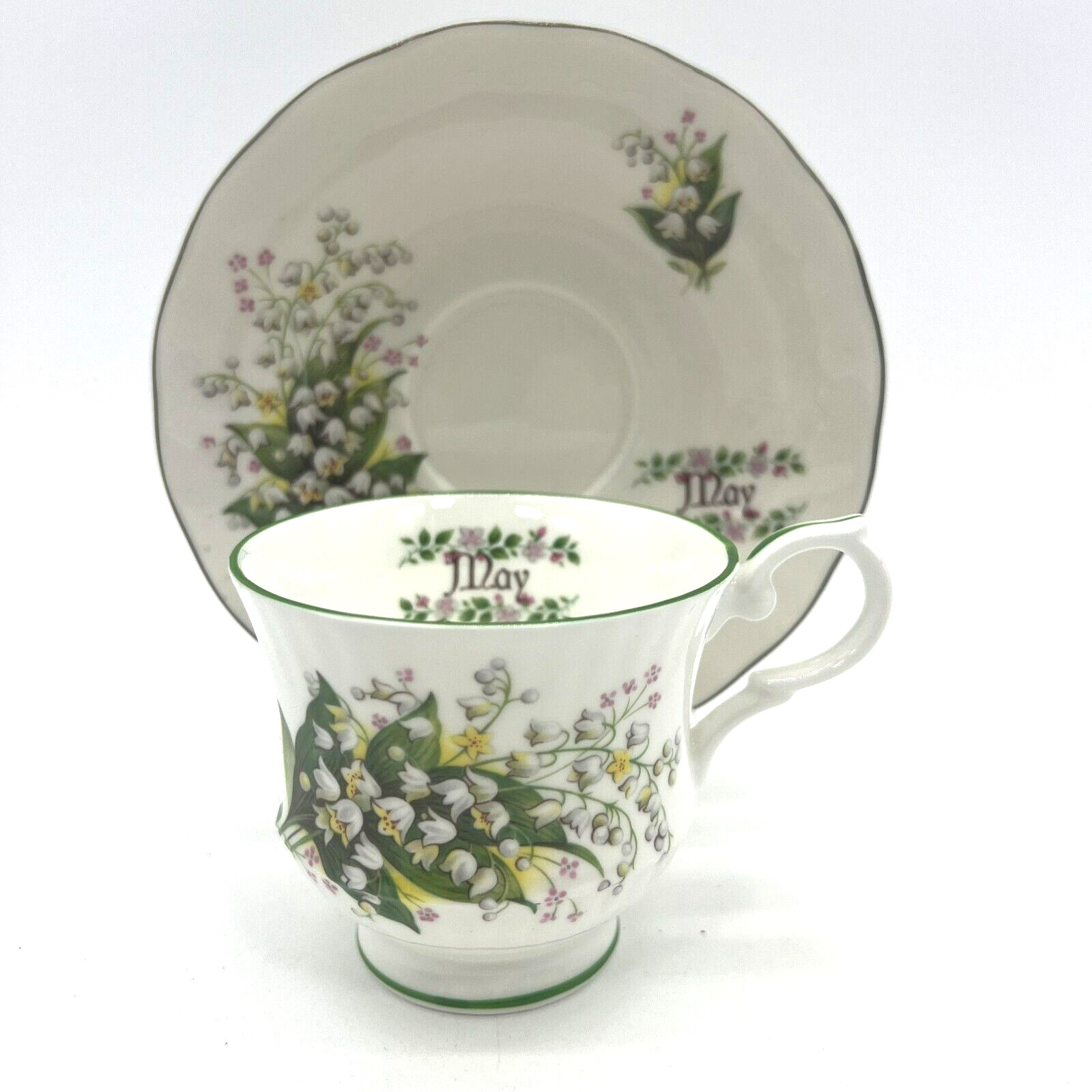 Vintage MAY Lily of the Valley Springfield Bone China Teacup and Saucer