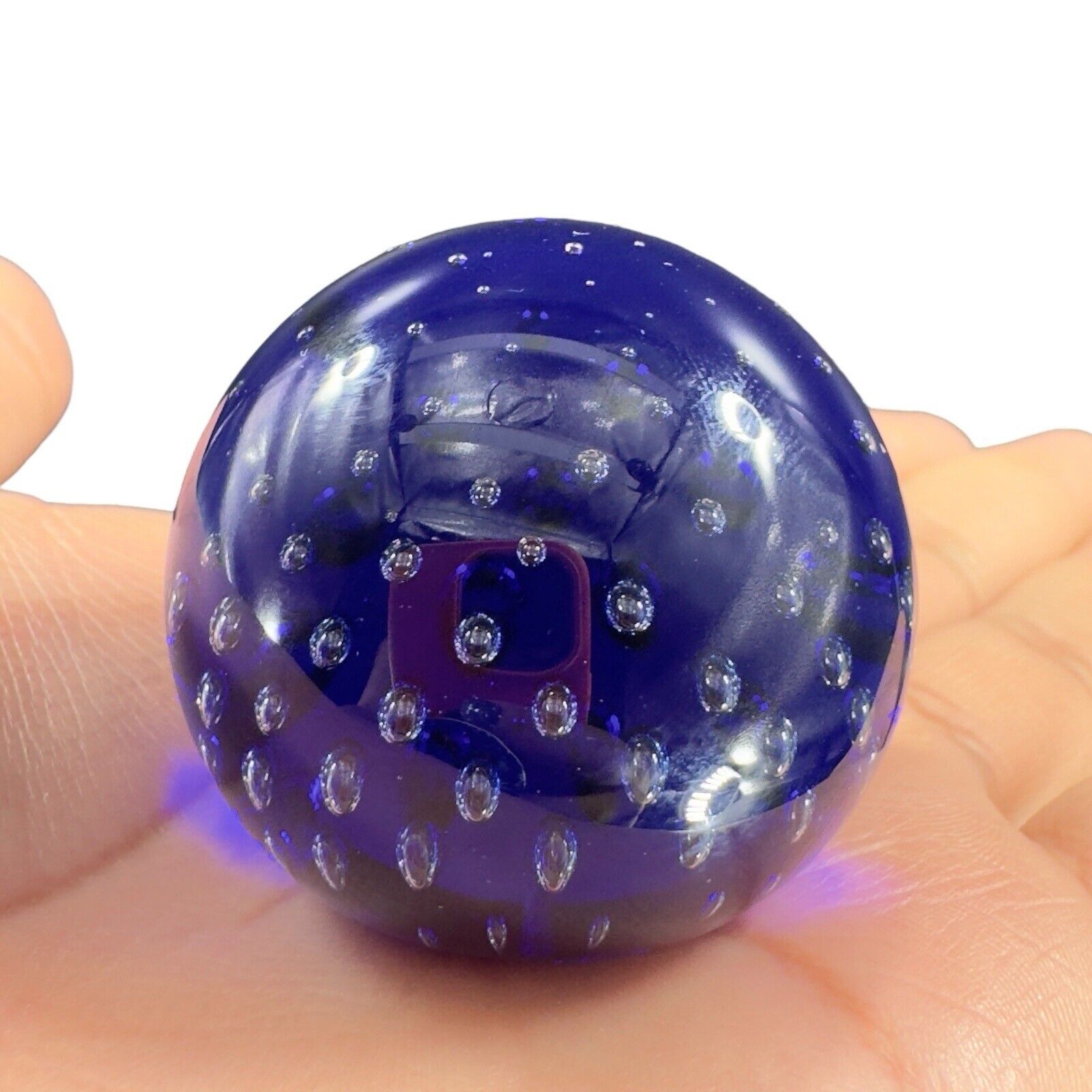 GES Studio Art Glass Miniature Cobalt Blue Paperweight With Small Bubbles VTG