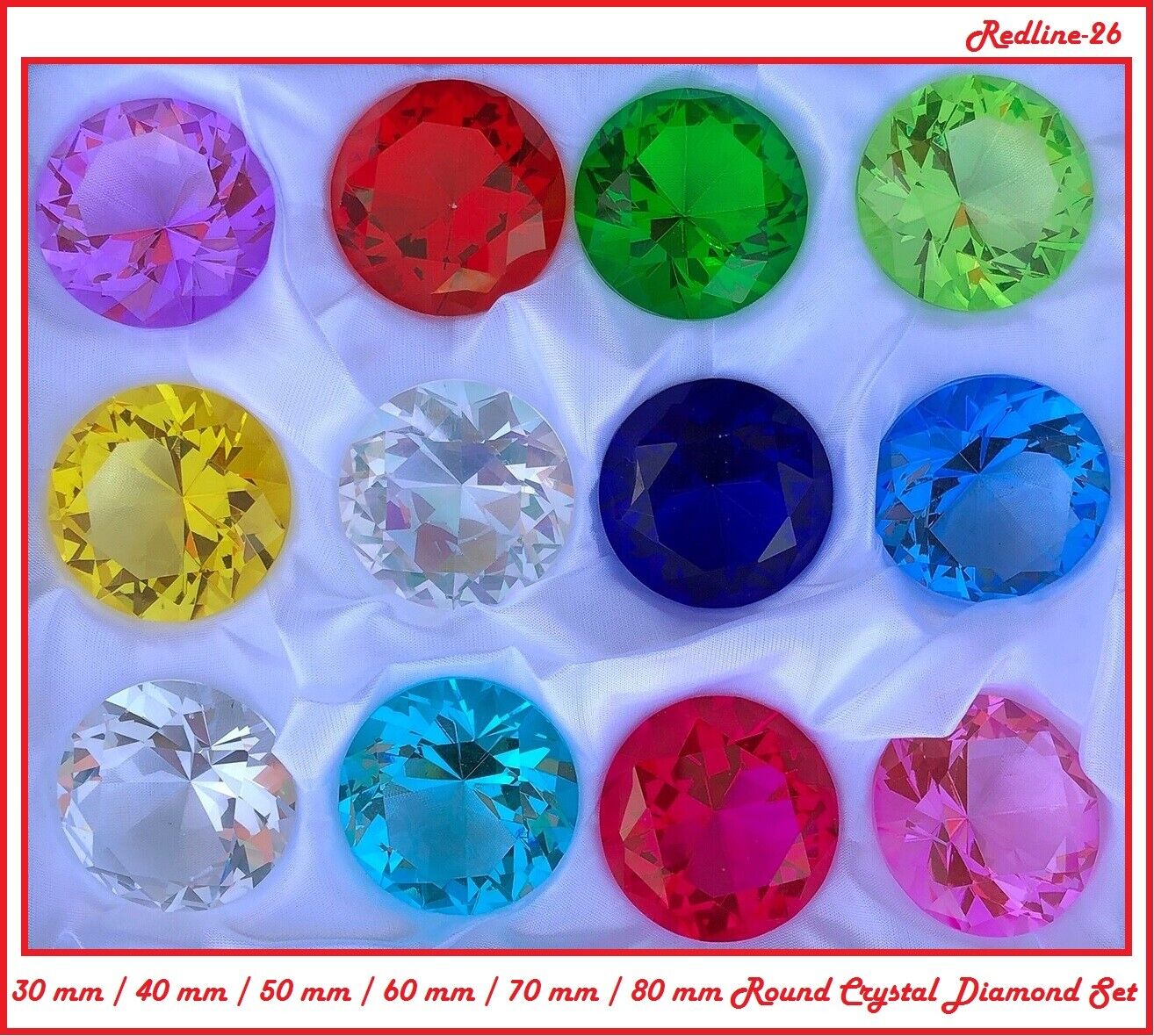 Fancy Round Cut Crystal Glass Diamond Paperweight Box Set 12 PCS (30 - 80 mm)  