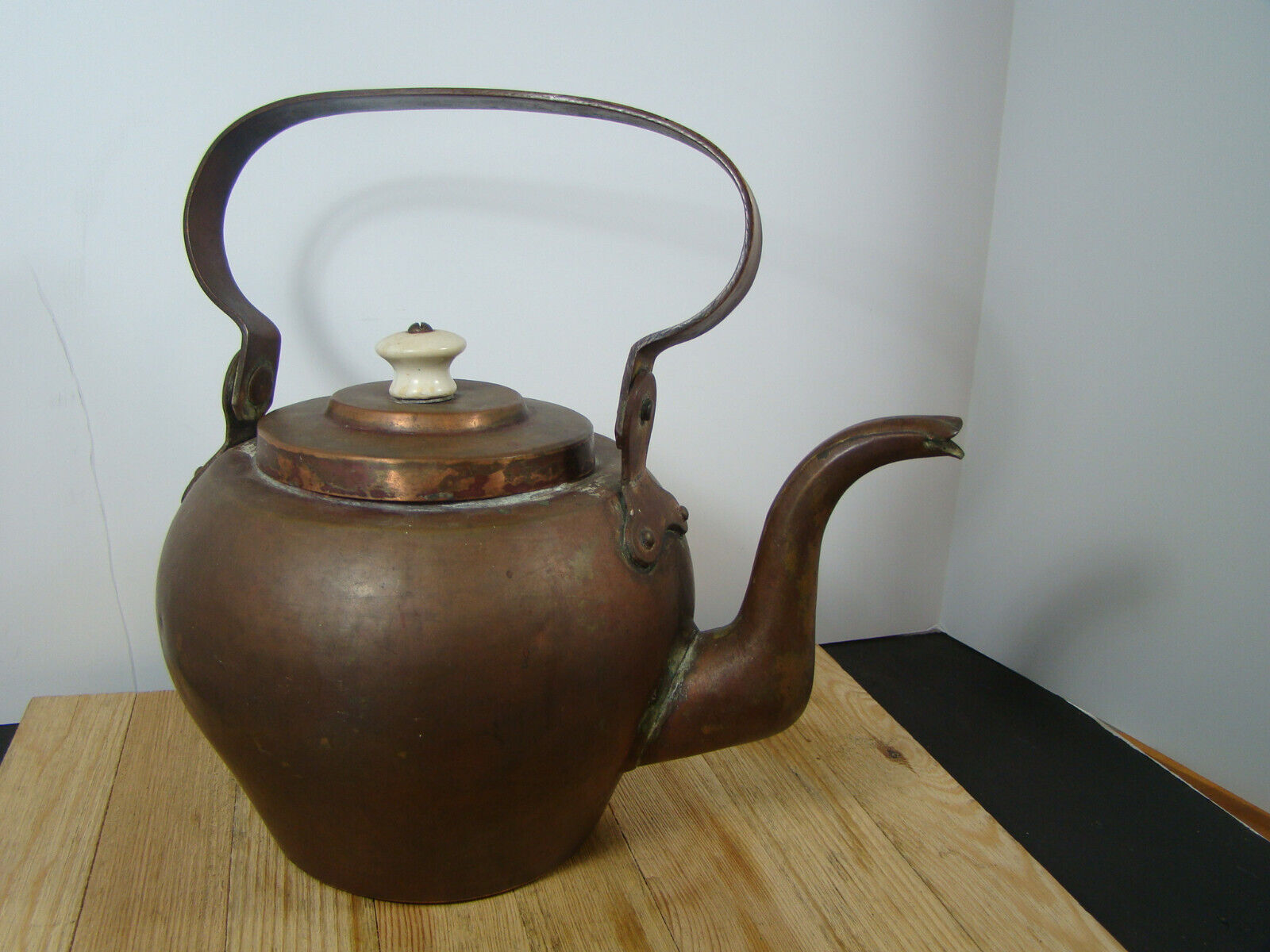 Antique 1800’s Dovetailed Copper Tea Kettle w / Lid Early Forged 3 Liter