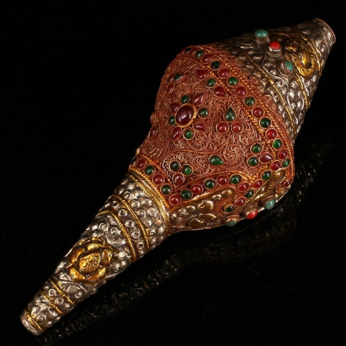 Chinese Rare Old Tibetan Buddhism Handmade Tibetan silver conch Faqi