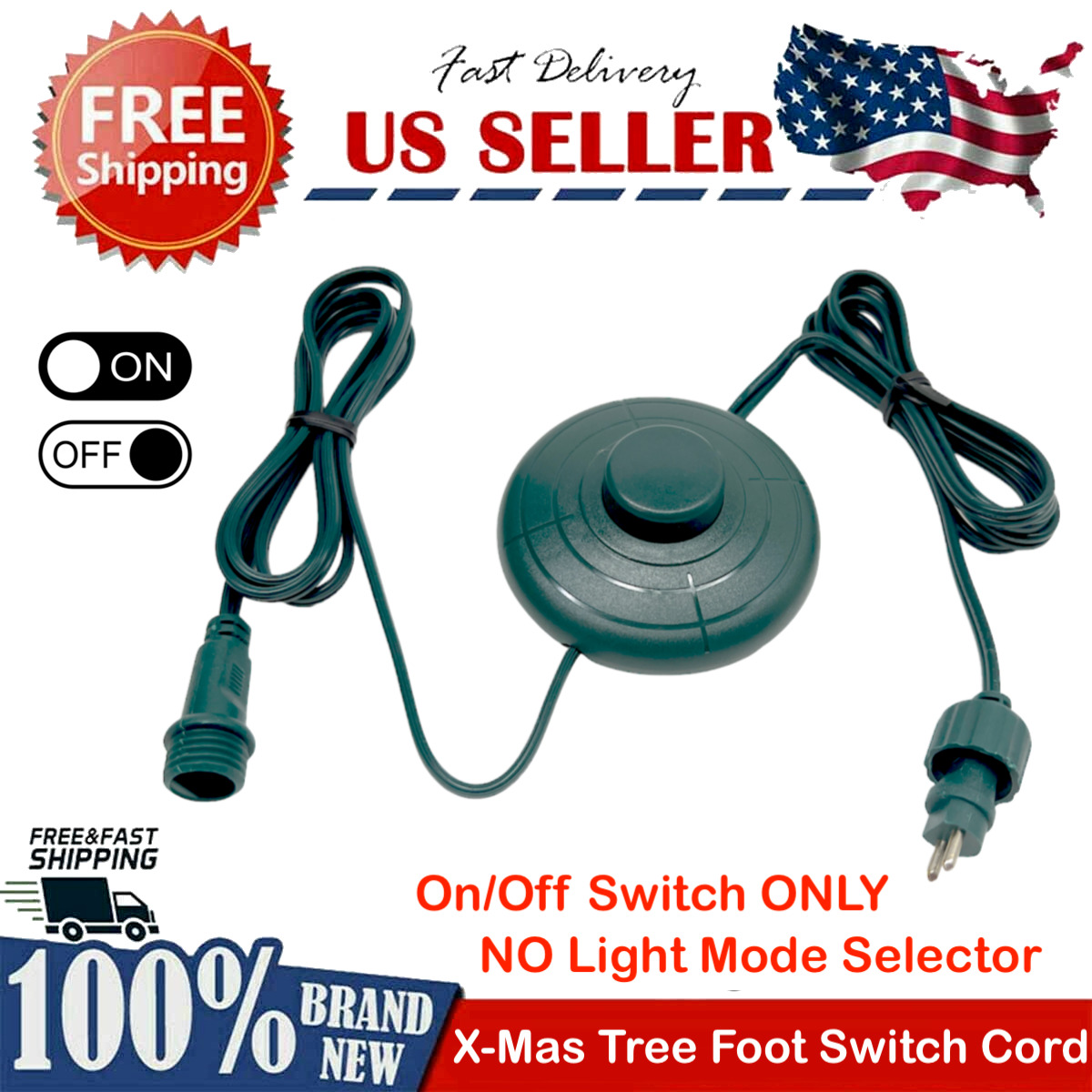 NEW 6FT Christmas Tree Power Cord Foot Switch Rain Tight 1/2inch Connector