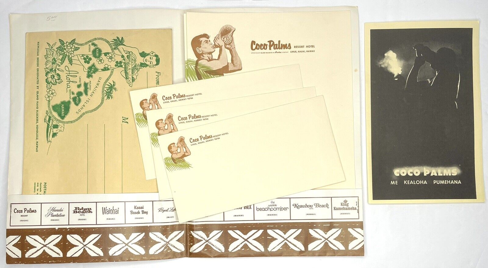 Vintage Coco Palms Resort Hotel Stationery Items Envelopes Mailers Letterhead