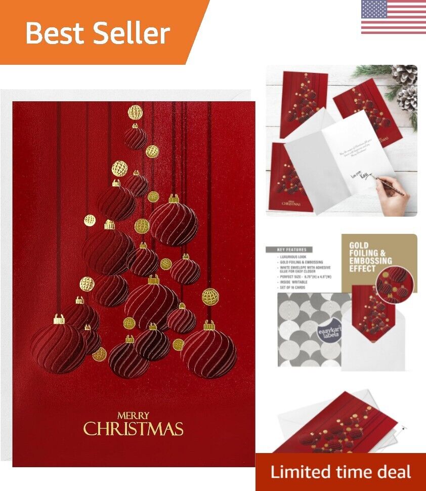 Elegantly Embossed Christmas Cards - Radiate Warmth & Joy - 48 Cards 3 Pack