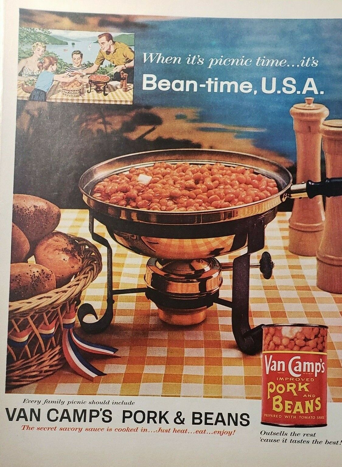 Lot of 3 Vintage 1958 Stokely Van Camps Baked Beans Print Ads 