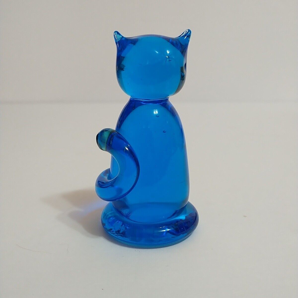 Vintage Terra Studios Blue CAT Art Glass Figurine Handmade in USA HTF Rare Piece