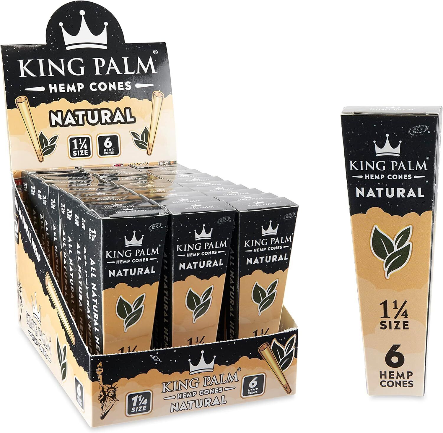 King Palm | 1 1/4 | Natural | Prerolled Cones &Filter Tips | 6 per Pack, 30Packs