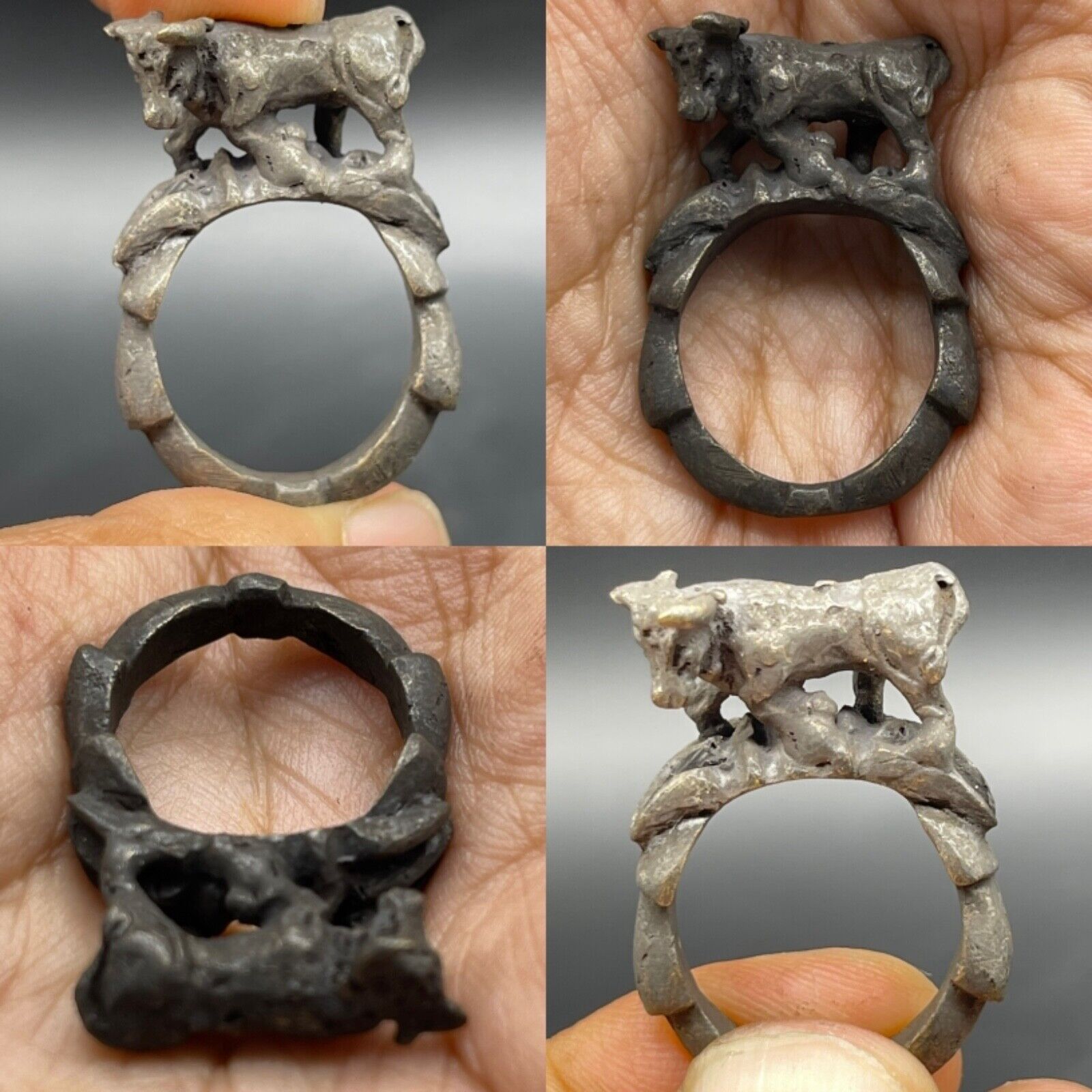 Neat eastern old bronze cow bronze unique amulet Ring