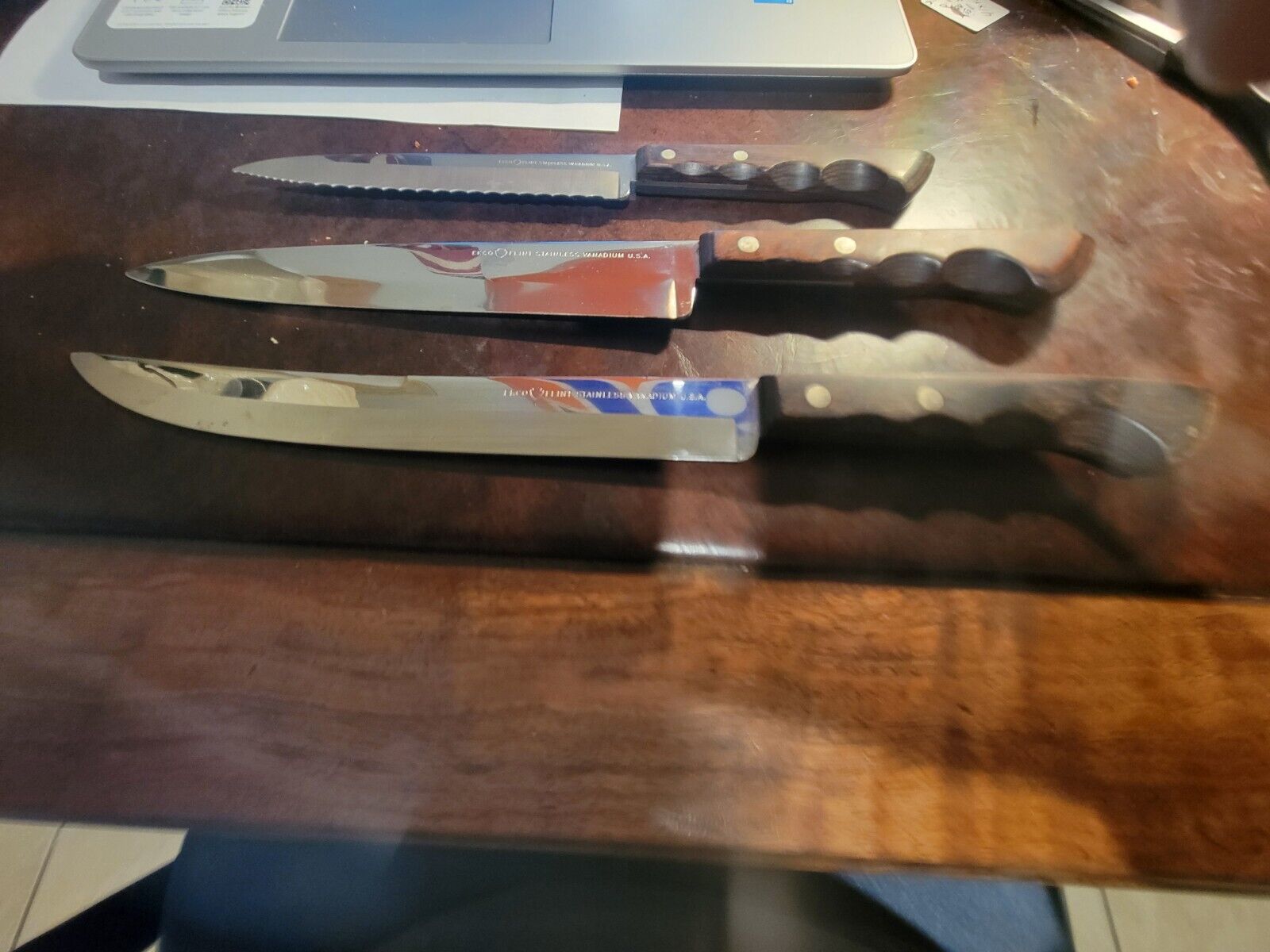 Lot of 3 - Ekco Flint Arrowhead Knife Set Stainless Vanadium USA Walnut Handles