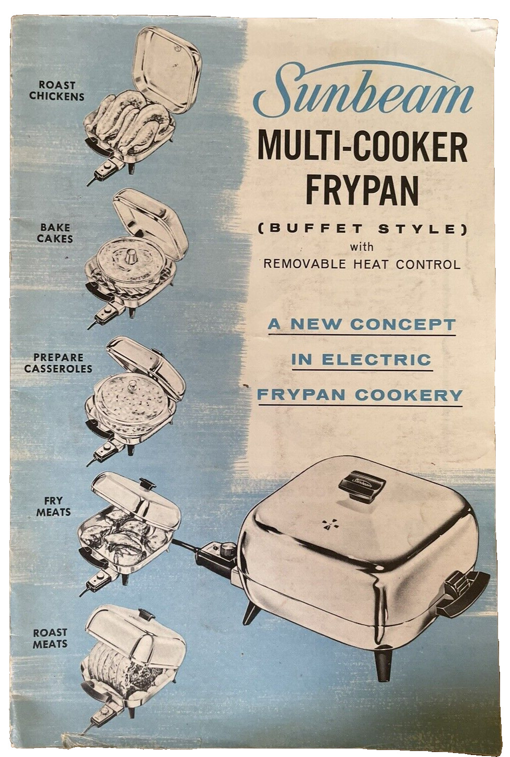 Vintage 1950s Sunbeam  Multi-cooker Frypan instructions and Recipes Book Buffet