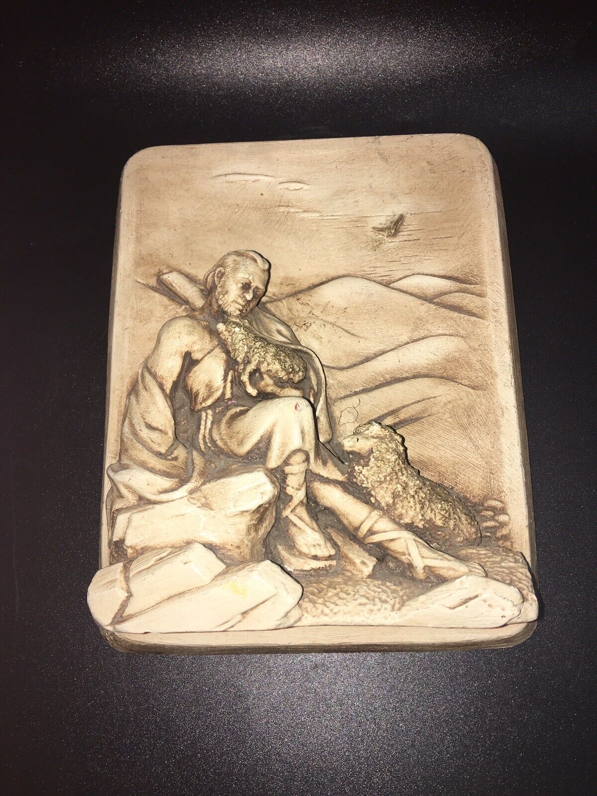 Vintage The Good Shepard 1969 Creative Arts 3D Religious Chalkware Wall Plaque