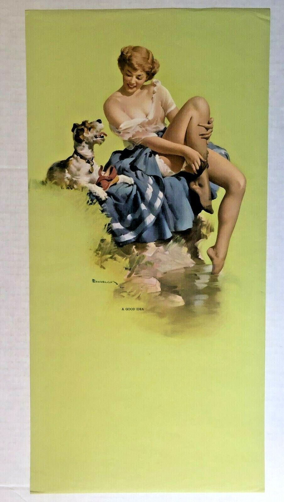Beautiful 1950's Pinup Girl Picture Blond Woman w/ Terrier Dog