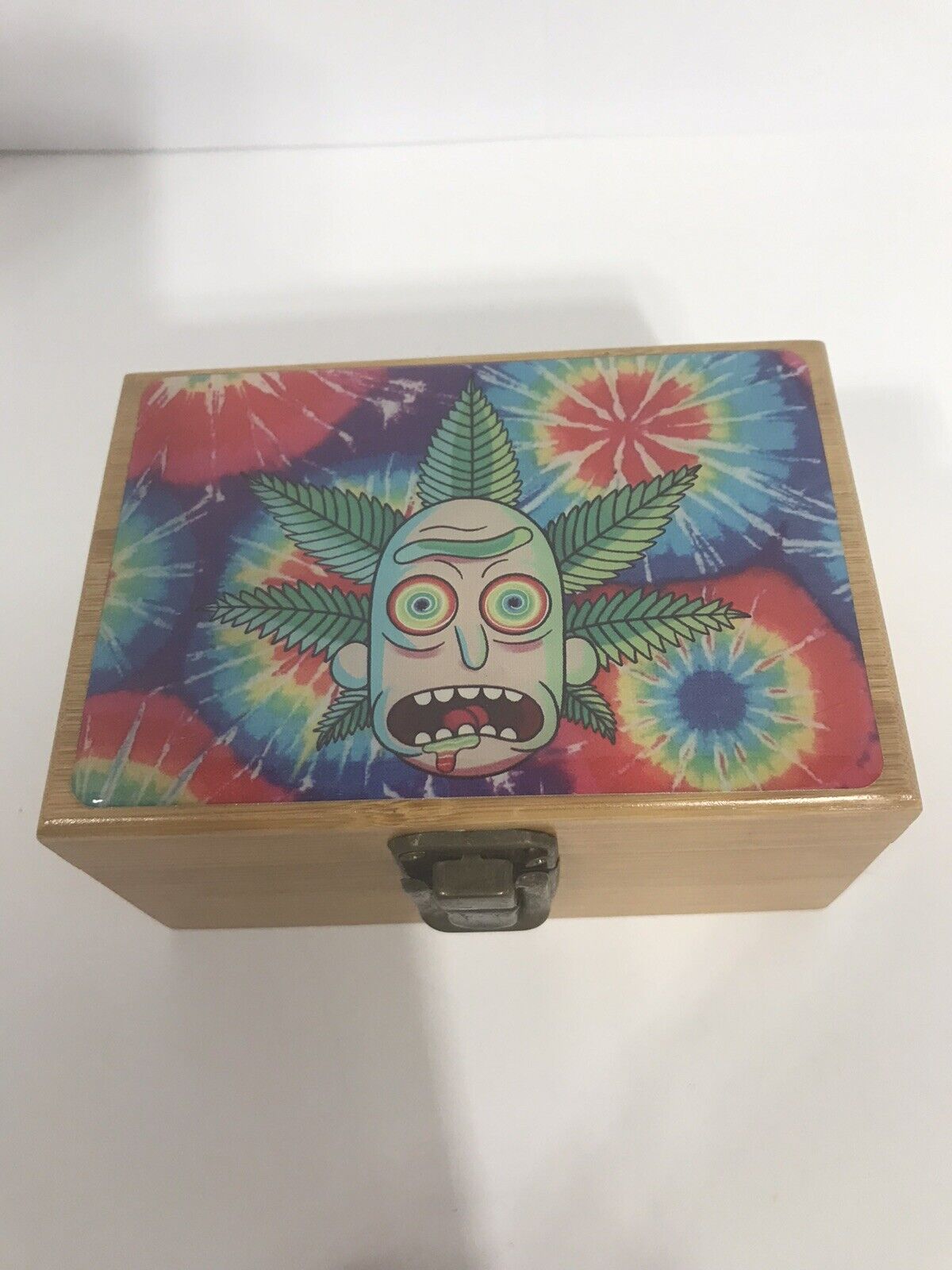 Wooden Psychadelic Keepsake Box With Metal Clasp