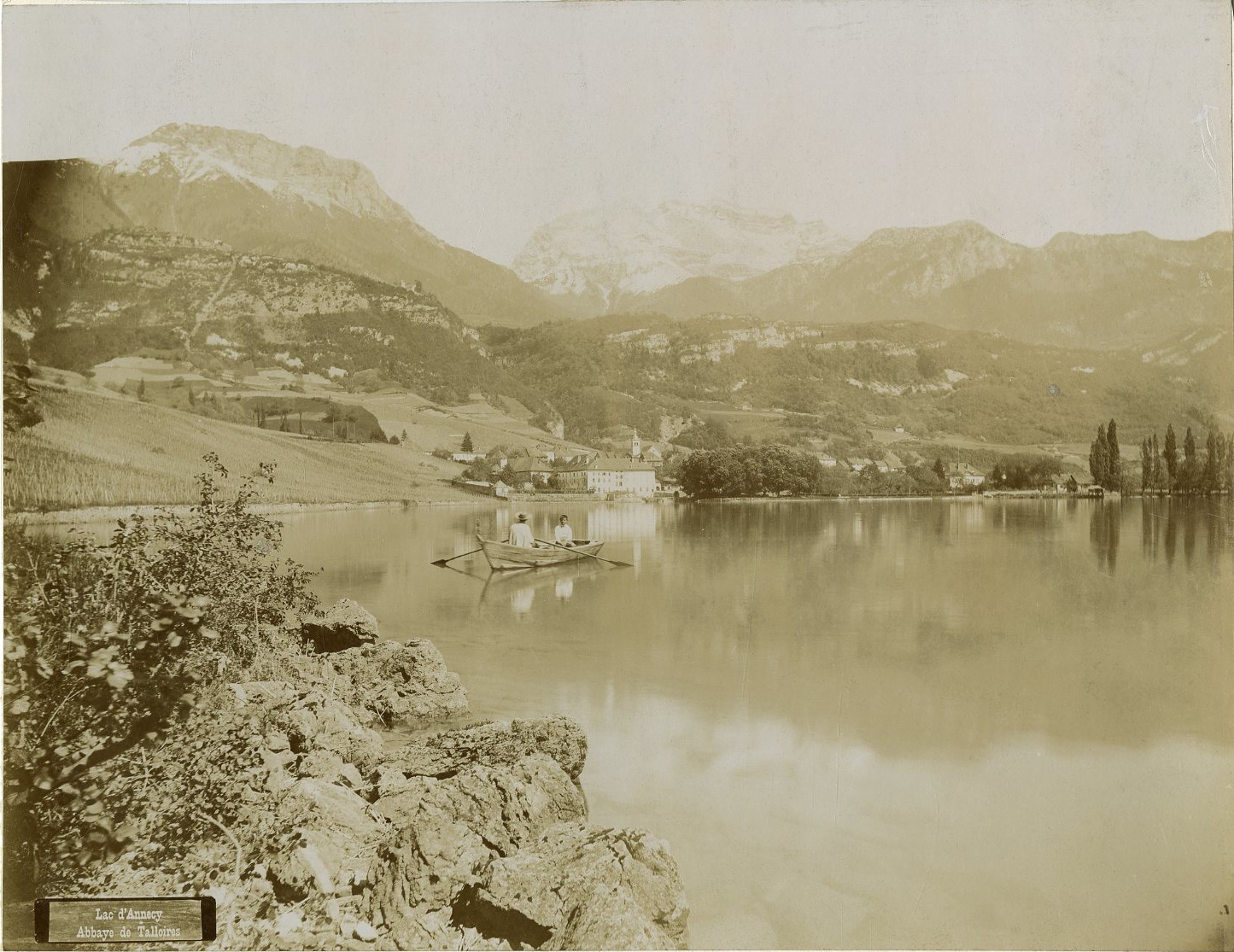 France, Lake Annecy, Abbey of Talloires Vintage Albumen Print.  Print