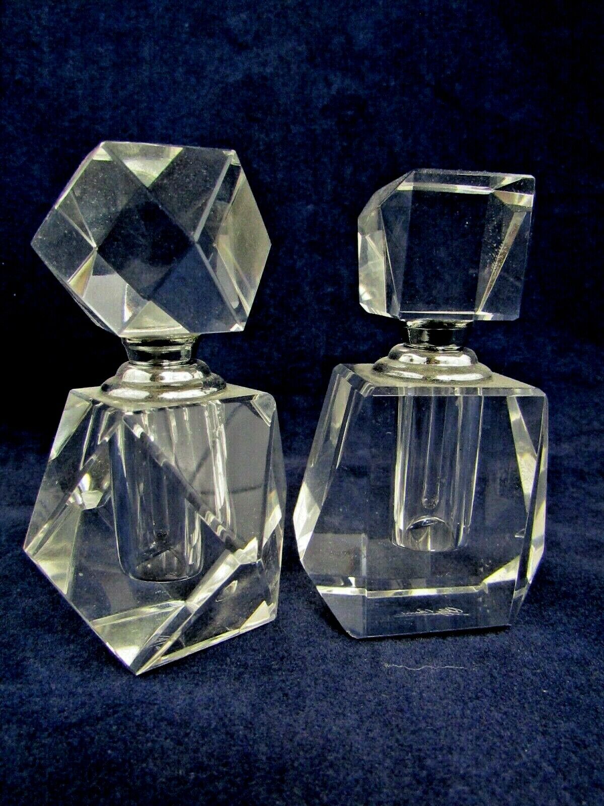 (2) Oleg Cassini Crystal Cut Perfume Bottles with Glass Daubers 