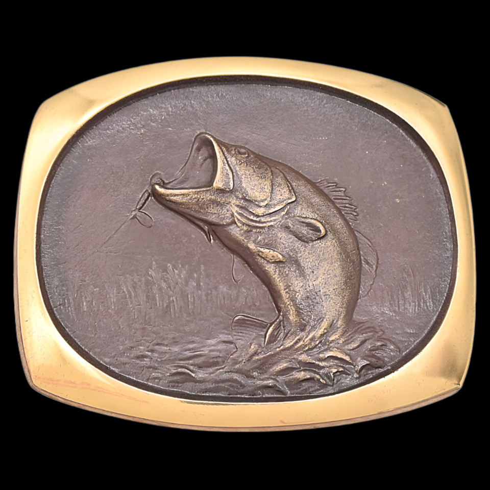 Solid Bronze Bass Fish Steven S.L. Knight Vintage Belt Buckle W/Box