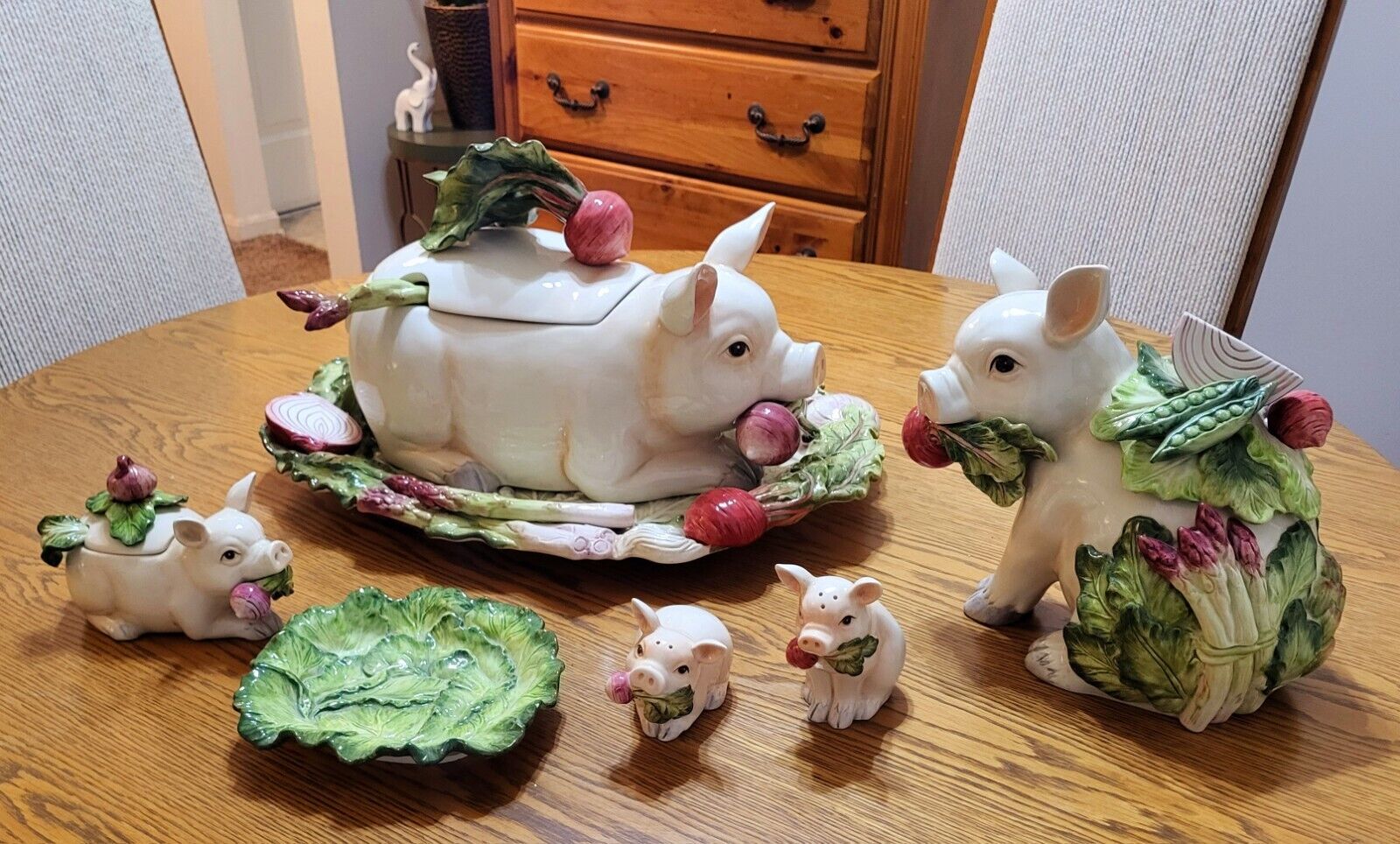 Vintage Fitz & Floyd Pig Set - French Market (12 Pieces)