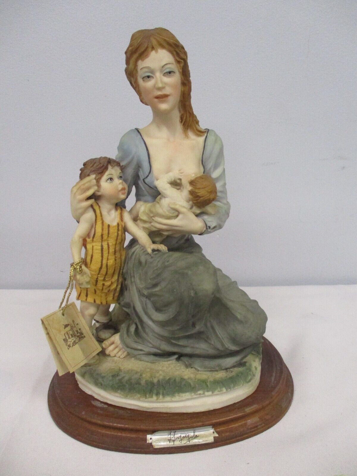 VINTAGE CAPODIMONTE ARTIST SIGNED MOTHER with CHILD & INFANT BREASTFEEDING 12\