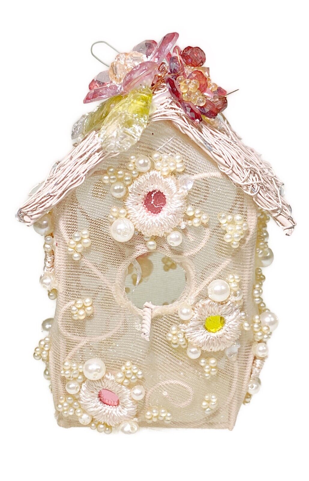 4.5” Birdcage Victorian Christmas Holiday Ornament Pale Pink