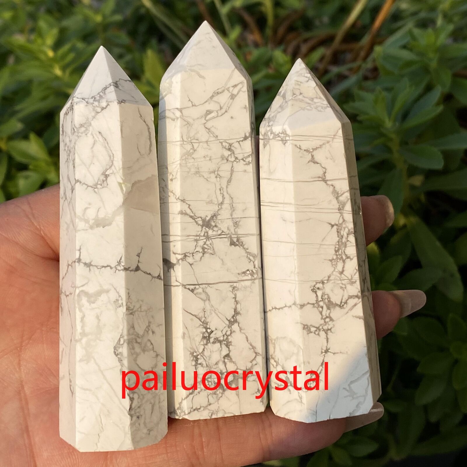 3pc Natural Howlite obelisk quartz crystal wand point Gem Reiki Healing 350g+
