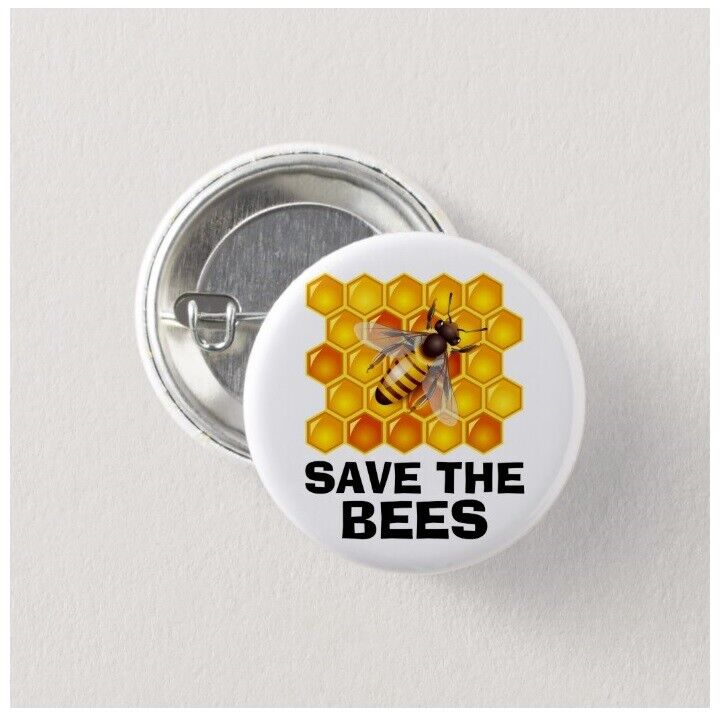 2 x Save The Bees Buttons (25mm, 1', pins, badges, climate change)