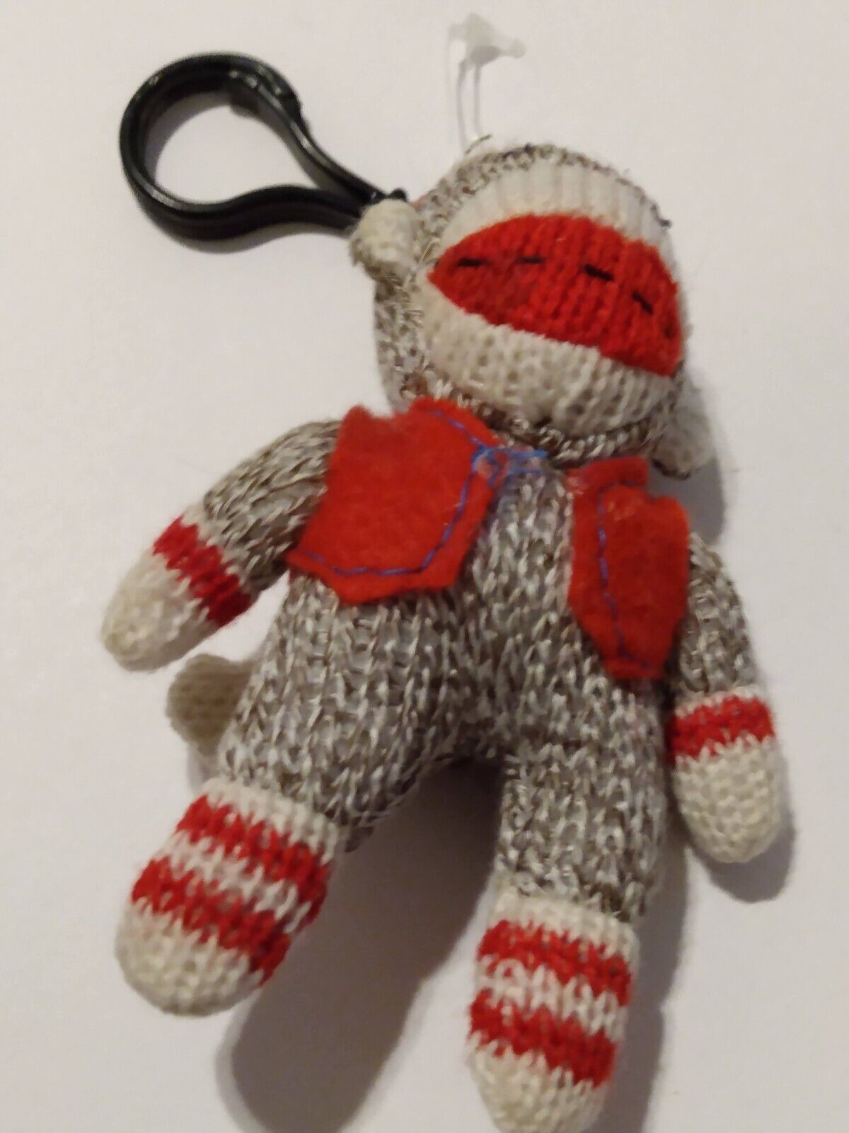 Mini Sock Monkey Figure Clip-On Keyring Accessory